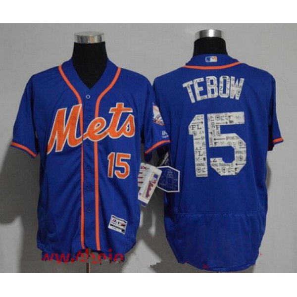 Men's New York Mets #15 Tim Tebow Royal Blue 2017 Spring Training Stitched MLB Majestic Flex Base Jersey