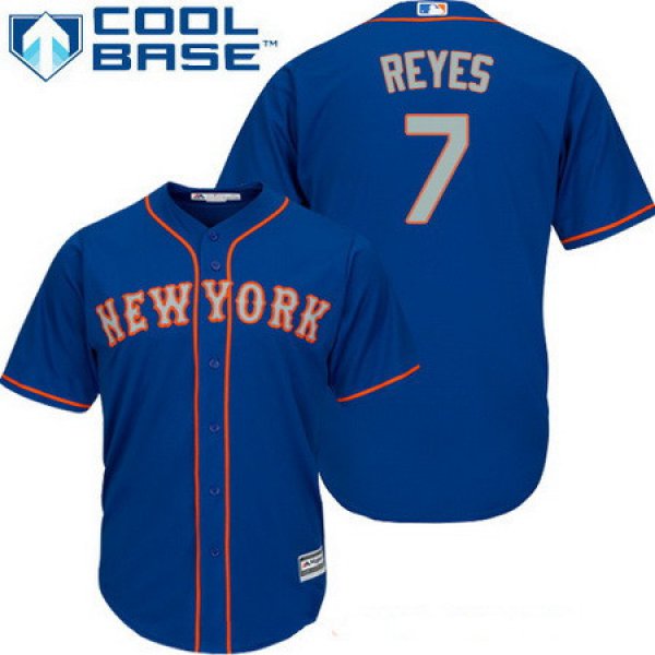 Men's New York Mets #7 Jose Reyes Royal Blue With Gray Stitched MLB Majestic Cool Base Jersey