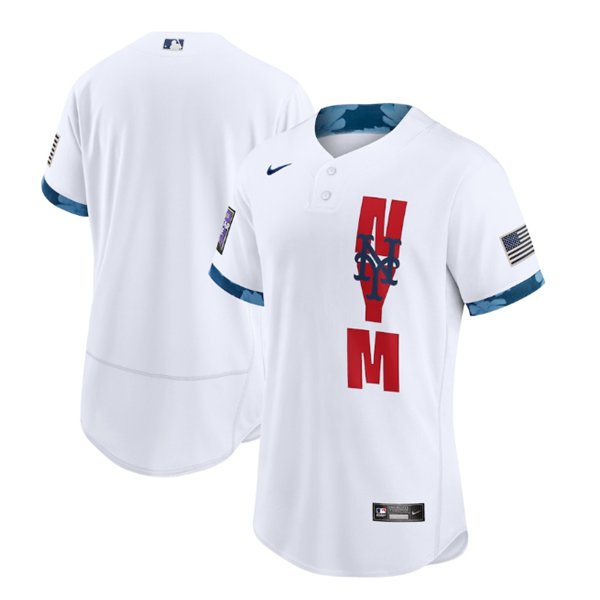 Men's New York Mets Blank 2021 White All-Star Flex Base Stitched MLB Jersey