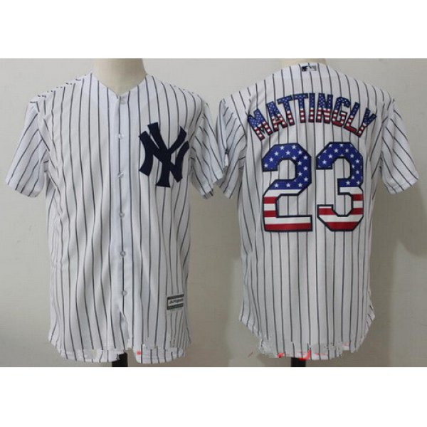 Men's New York Yankees #23 Don Mattingly White USA Flag Fashion Stitched MLB Majestic Cool Base Jersey