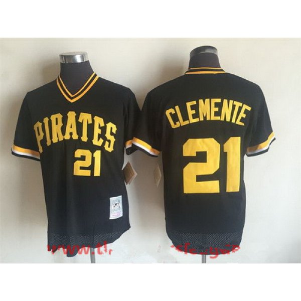 Men's Pittsburgh Pirates #21 Roberto Clemente Black Mesh Batting Practice Throwback Jersey By Mitchell & Ness