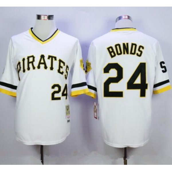 Men's Pittsburgh Pirates #24 Barry Bonds White Pullover Throwback Stitched MLB Jersey By Mitchell & Ness