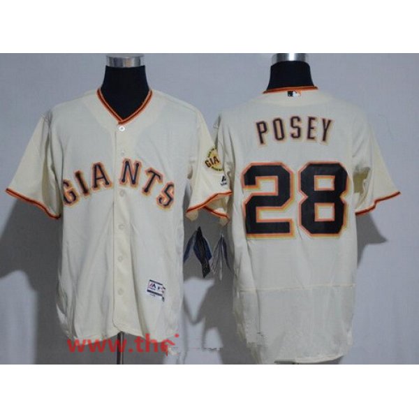 Men's San Francisco Giants #28 Buster Posey Name Cream Stitched MLB Majestic Flex Base Jersey