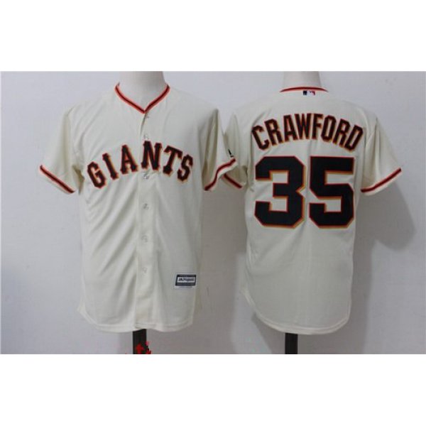 Men's San Francisco Giants #35 Brandon Crawford Name Cream Home Stitched MLB Majestic Cool Base Jersey