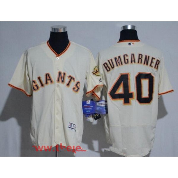 Men's San Francisco Giants #40 Madison Bumgarner Name Cream Stitched MLB Majestic Flex Base Jersey