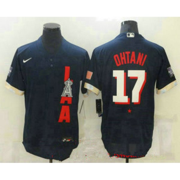 men's los angeles angels #17 shohei ohtani navy blue 2021 mlb all star stitched flex base nike jersey