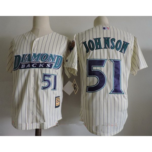Men's Arizona Diamondbacks #51 Randy Johnson Cream 1999 Cooperstown Collection Stitched MLB Throwback Jersey
