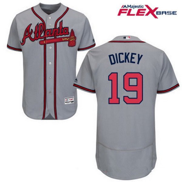 Men's Atlanta Braves #19 R.A. Dickey Gray Road Stitched MLB Majestic Flex Base Jersey