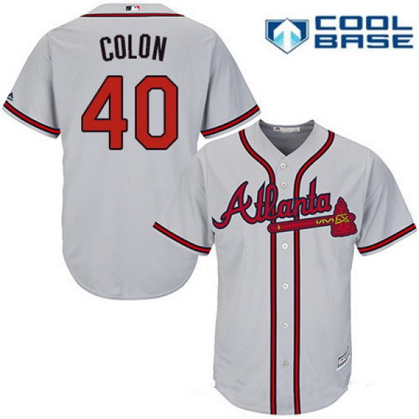 Men's Atlanta Braves #40 Bartolo Colon Gray Road Stitched MLB Majestic Cool Base Jersey