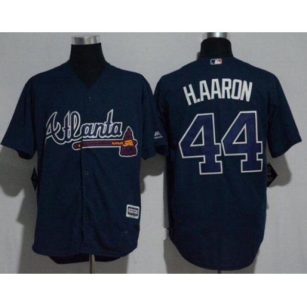 Men's Atlanta Braves #44 Hank Aaron Retired Navy Blue Stitched MLB Majestic Cool Base Jersey