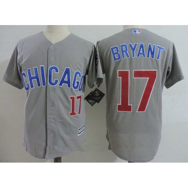 Men's Chicago Cubs #17 Kris Bryant Gray Road with Small Number Stitched MLB Majestic Cool Base Jersey