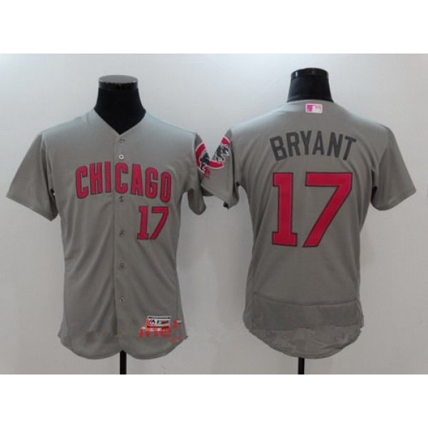 Men's Chicago Cubs #17 Kris Bryant Gray With Pink Mother's Day Stitched MLB Majestic Flex Base Jersey
