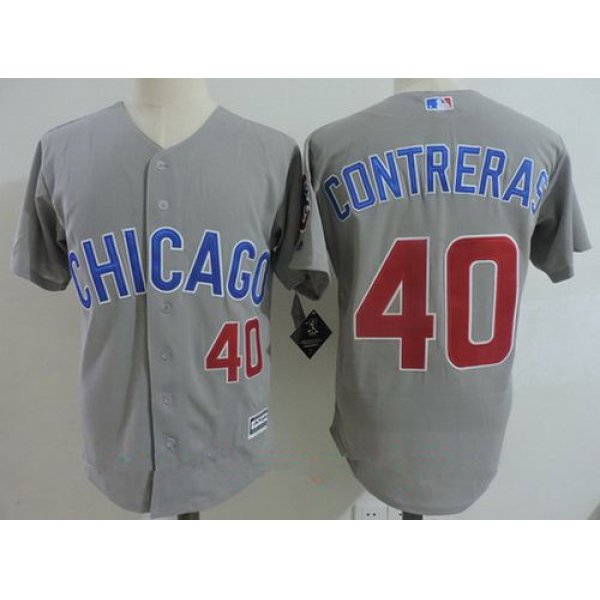 Men's Chicago Cubs #40 Willson Contreras Gray Road with Small Number Stitched MLB Majestic Cool Base Jersey