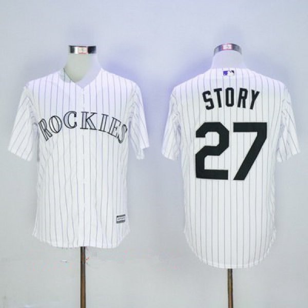 Men's Colorado Rockies #27 Trevor Story White Home Stitched MLB Majestic Cool Base Jersey