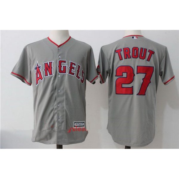 Men's Los Angeles Angels Of Anaheim #27 Mike Trout Gray Road Stitched MLB Majestic Cool Base Jersey