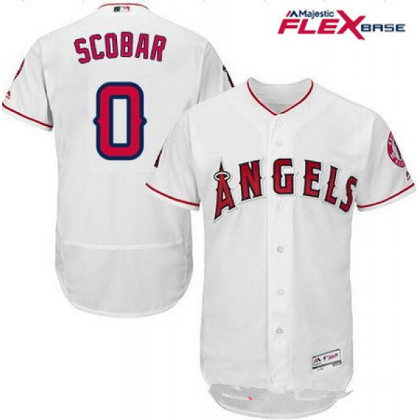 Men's Los Angeles Angels of Anaheim #0 Yunel Escobar White Home Stitched MLB Majestic Flex Base Jersey