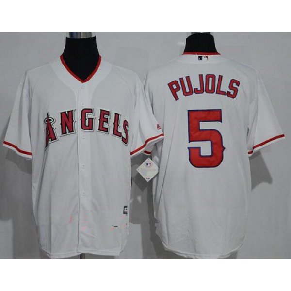 Men's Los Angeles Angels of Anaheim #5 Albert Pujols White Home Stitched MLB Majestic Cool Base Jersey
