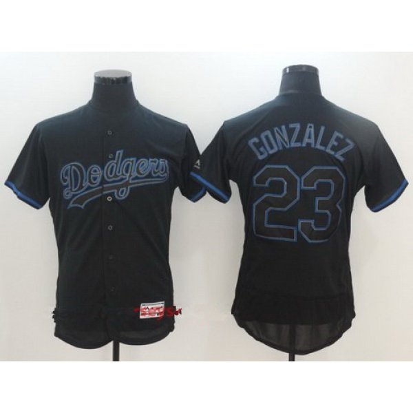 Men's Los Angeles Dodgers #23 Adrian Gonzalez Lights Out Black Fashion Stitched MLB Majestic Flex Base Jersey