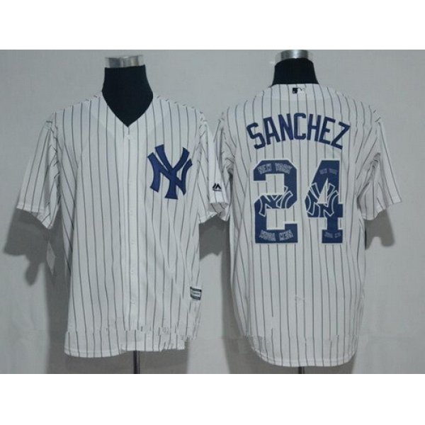 Men's New York Yankees #24 Gary Sanchez White Team Logo Ornamented Stitched MLB Majestic Cool Base Jersey