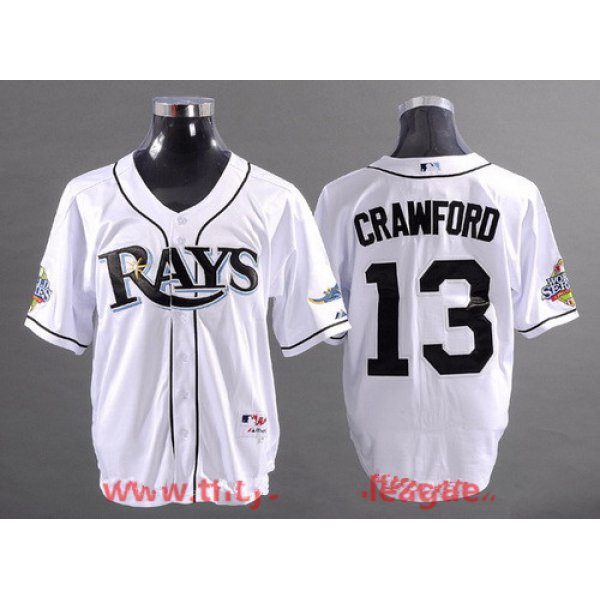 Men's Tampa Bay Rays #13 Carl Crawford White 2008 World Series Patch Stitched MLB Collection Jersey