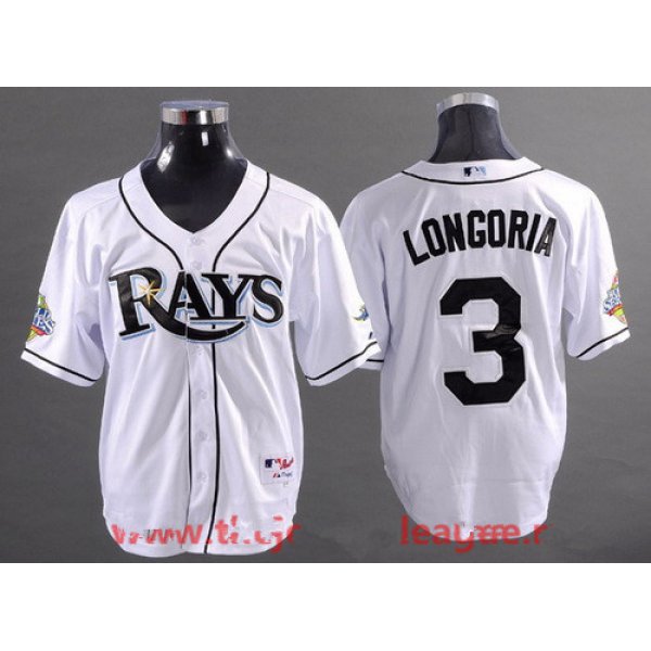 Men's Tampa Bay Rays #3 Evan Longoria White 2008 World Series Patch Stitched MLB Collection Jersey