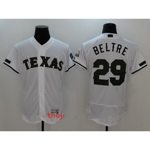 Men's Texas Rangers #29 Adrian Beltre White with Green Memorial Day Stitched MLB Majestic Flex Base Jersey