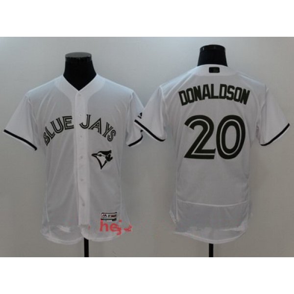 Men's Toronto Blue Jays #20 Josh Donaldson White with Green Memorial Day Stitched MLB Majestic Flex Base Jersey