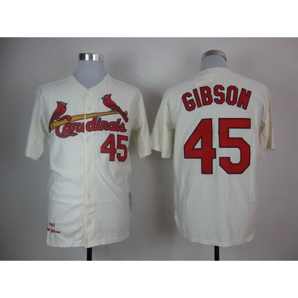 St. Louis Cardinals #45 Bob Gibson 1967 Cream Throwback Jersey