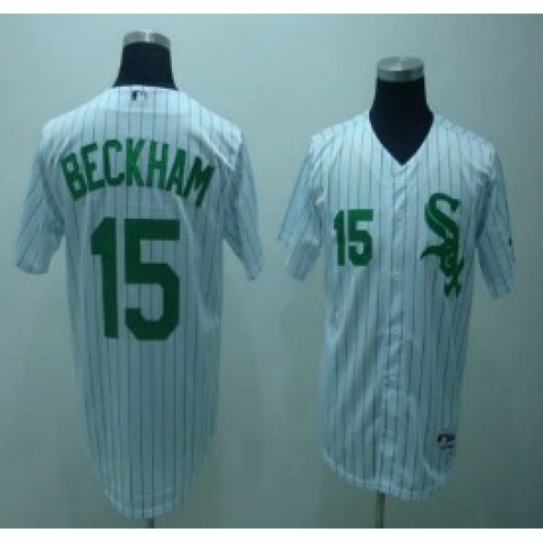 Chicago White Sox #15 Gordon Beckham White With Green Pinstripe Jersey