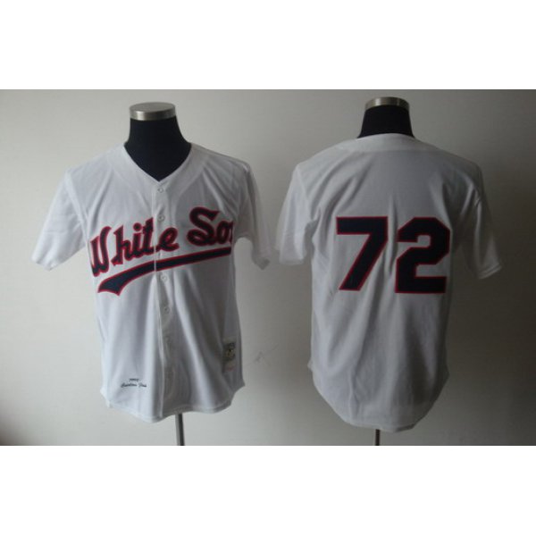 Chicago White Sox #72 Carlton Fisk 1990 White Buttons Throwback Jersey