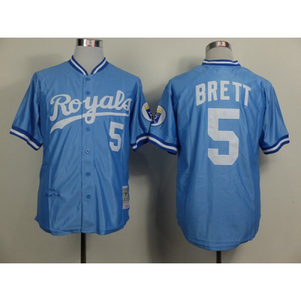 Kansas City Royals #5 George Brett 1985 Light Blue Throwback Jersey