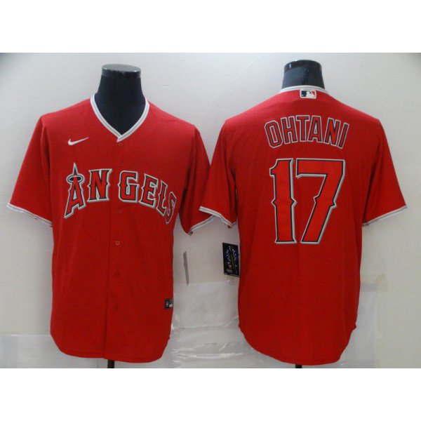 Men Los Angeles Angels 17 Ohtani Red Game 2021 Nike MLB Jersey