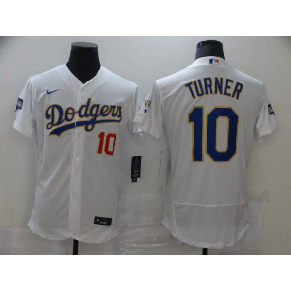 Men Los Angeles Dodgers 10 Turner White Elite 2021 Nike MLB Jersey