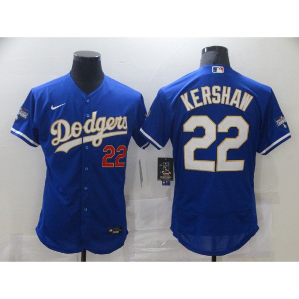 Men Los Angeles Dodgers 22 Kershaw Blue Elite 2021 Nike MLB Jerseys