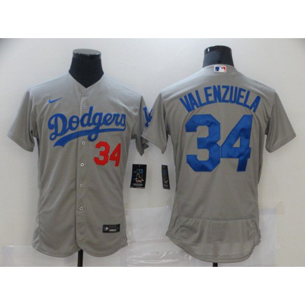 Men Los Angeles Dodgers 34 Valenzuela Grey Elite 2021 Nike MLB Jersey