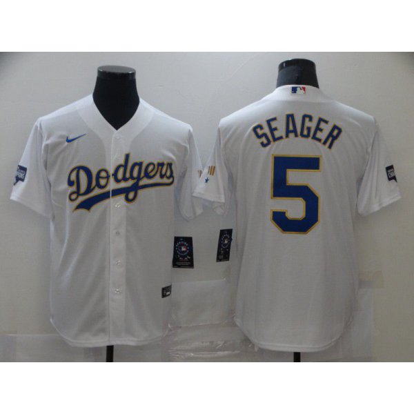 Men Los Angeles Dodgers 5 Seager White Game 2021 Nike MLB Jersey