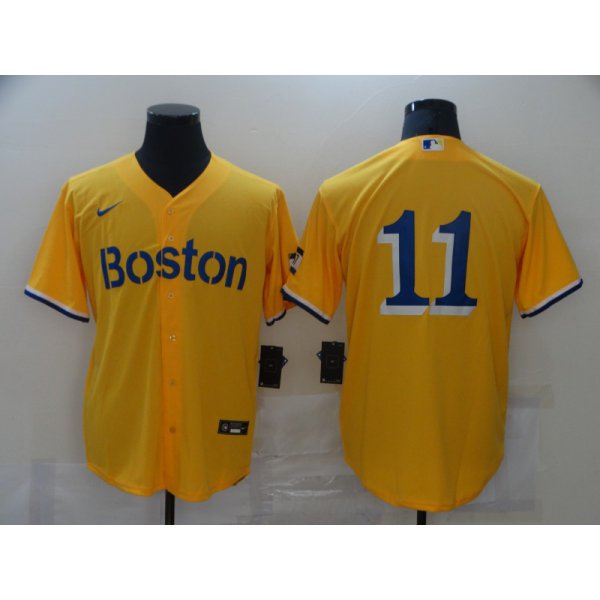 Men's Boston Red Sox #11 Rafael Devers Gold 2021 City Connect Stitched MLB Cool Base Nike Jersey