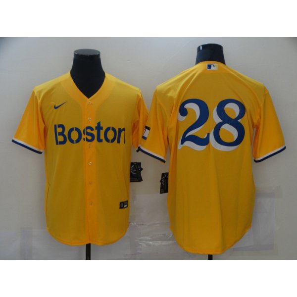 Men's Boston Red Sox #28 J.D. Martinez Gold 2021 City Connect Stitched MLB Cool Base Nike Jersey