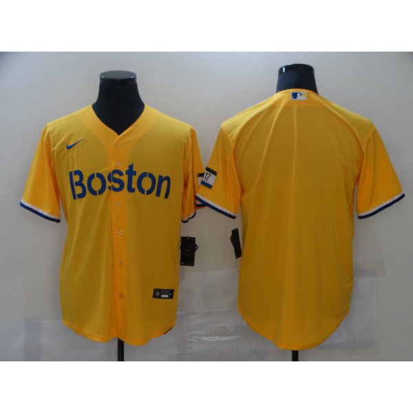 Men's Boston Red Sox Blank Gold 2021 City Connect Stitched MLB Cool Base Nike Jersey