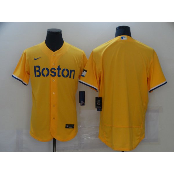 Men's Boston Red Sox Blank Gold 2021 City Connect Stitched MLB Flex Base Nike Jersey
