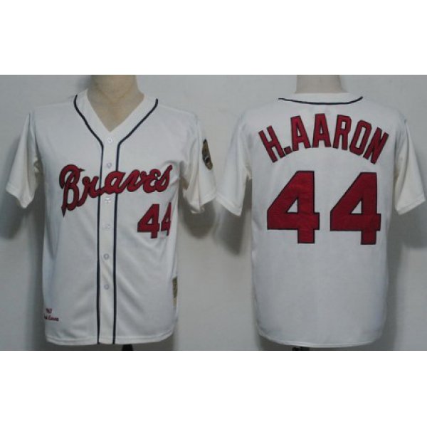 Big Size Atlanta Braves #44 Hank Aaron 1963 Cream Throwback Jersey
