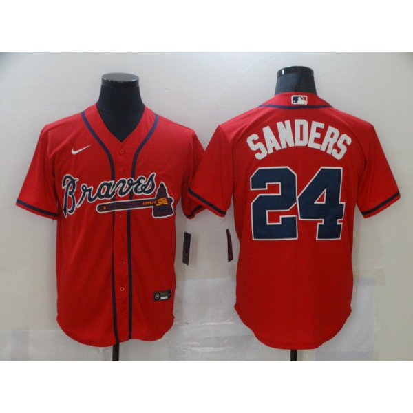 Men Atlanta Braves 24 Sanders Red Game Nike MLB Jerseys