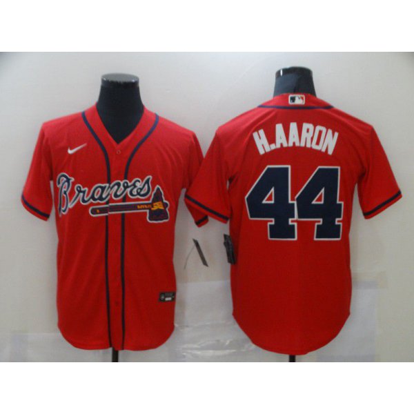 Men Atlanta Braves 44 H.aaron Red Game Nike MLB Jerseys