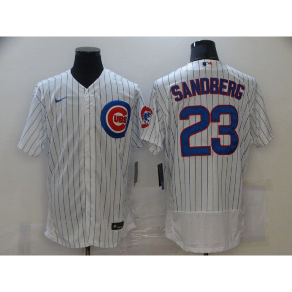 Men New York Mets 23 Sandberg White stripe Elite 2021 Nike MLB Jersey