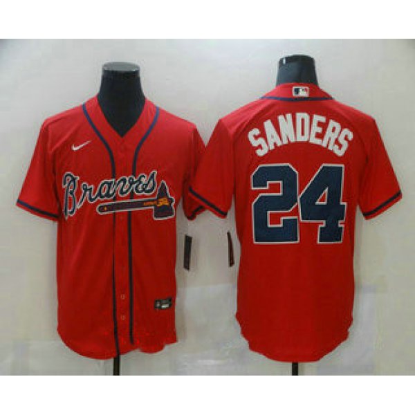 Men's Atlanta Braves #24 Deion Sanders Red Stitched MLB Cool Base Nike Jersey