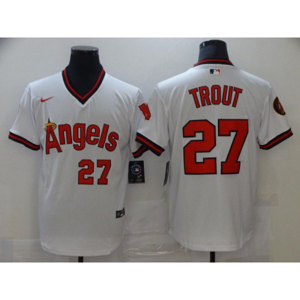 Men's Los Angeles Angels Of Anaheim #27 Mike Trout White Throwback Cooperstown Collection Stitched MLB Nike Jersey