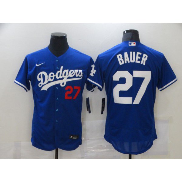 Men's Los Angeles Dodgers #27 Trevor Bauer Blue Stitched MLB Flex Base Nike Jersey