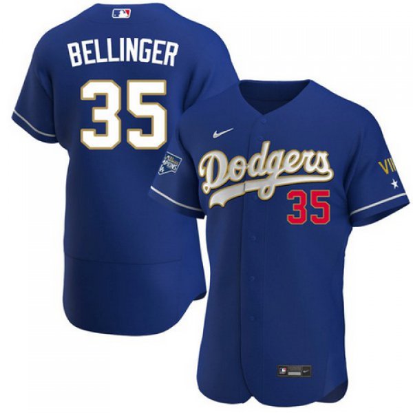 Men's Los Angeles Dodgers #35 Cody Bellinger Royal Blue Championship Flex Base Sttiched MLB Jersey