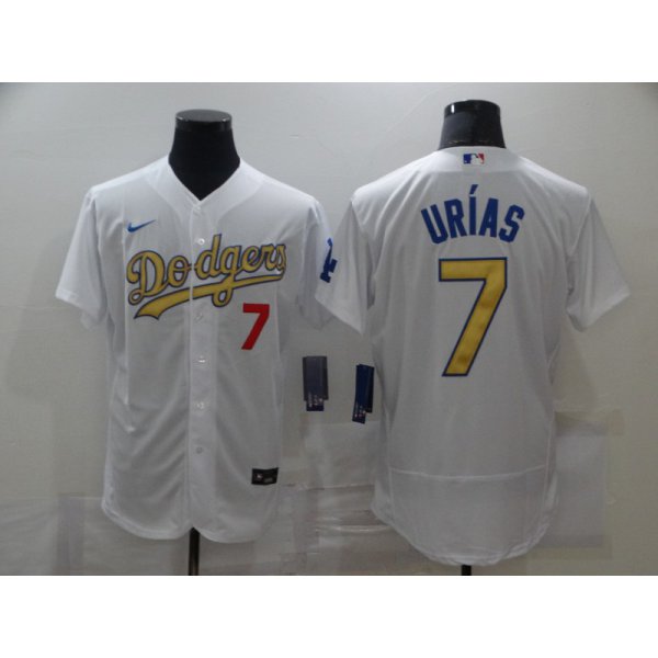 Men's Los Angeles Dodgers #7 Julio Urias 2020 White Gold Sttiched Nike MLB Jersey