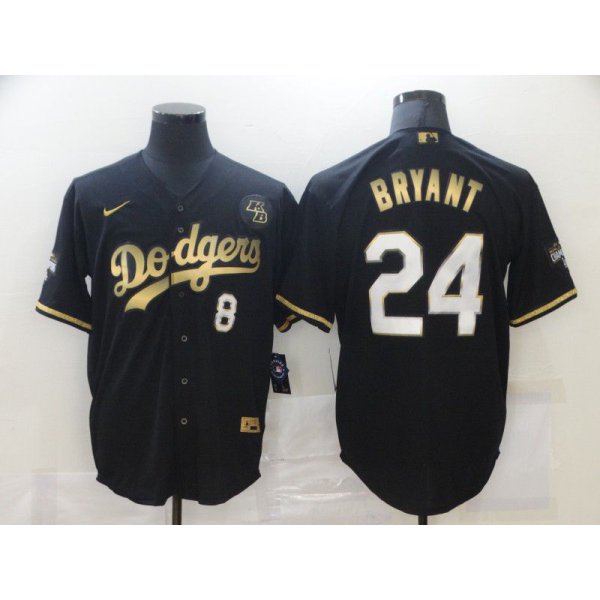 Men's Los Angeles Dodgers #8 #24 Kobe Bryant Black Gold Stitched MLB Cool Base Nike Jersey